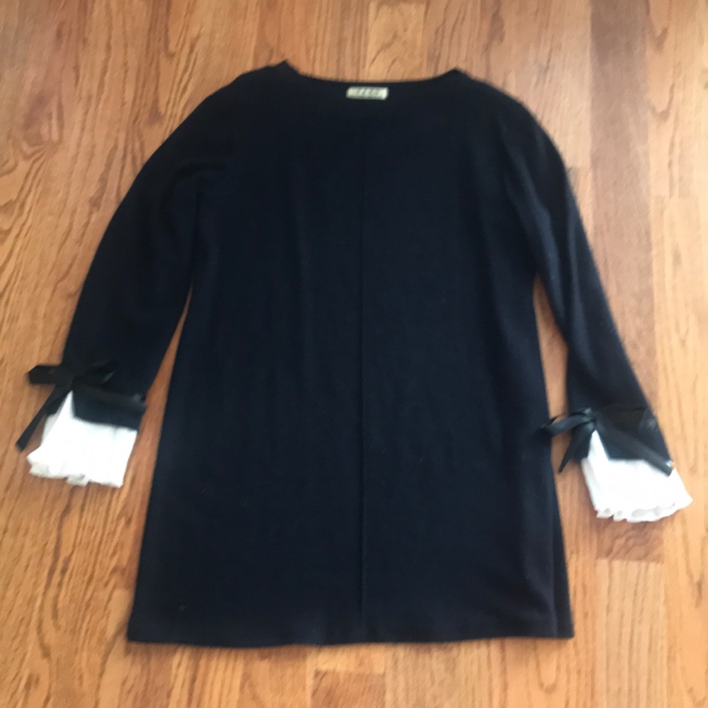 Navy Tunic Shirt/Dress with White Ruffle BowSleeve
